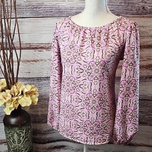 NEW D & CO PINK LAVENDER ELASTIC LONG SLEEVE PULLOVER BLOUSE